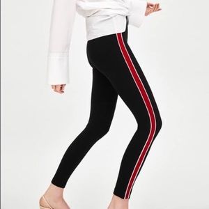 Zara black leggings red stripe